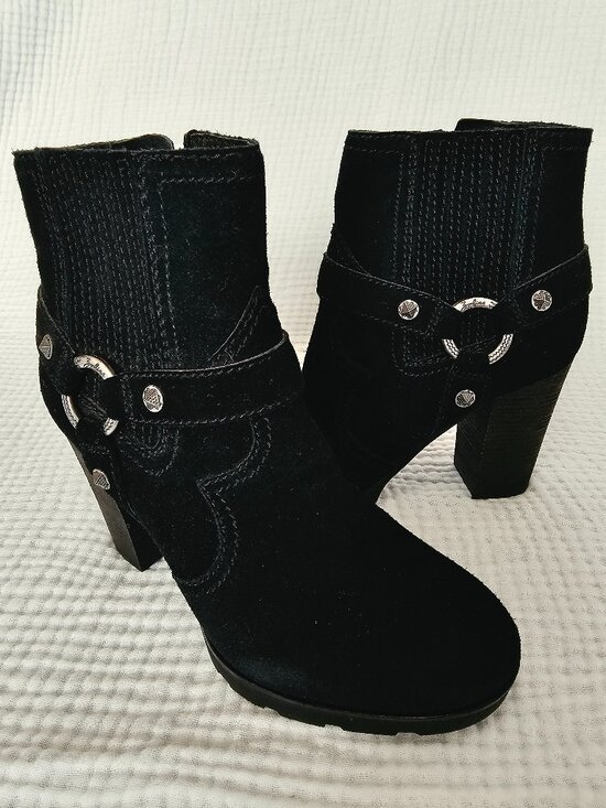 Zodiac Shoes - Zodiac Aidan Ankle Boot Black Suede Studded Harness Block Heel Women's Sz 8